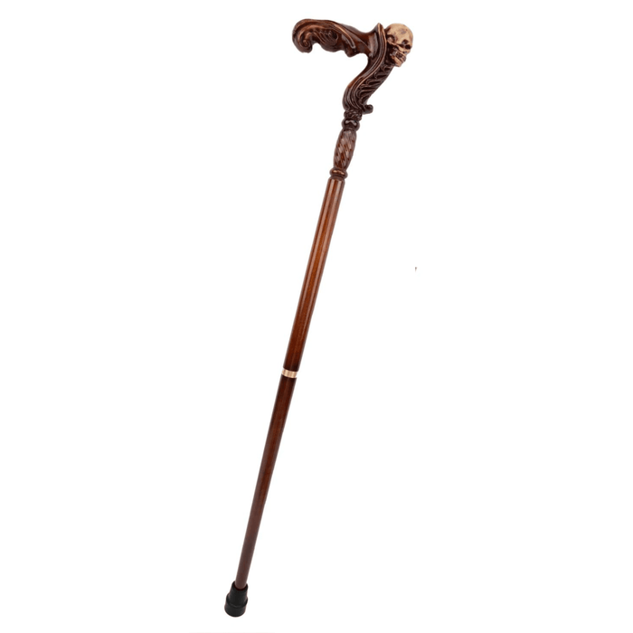 Folding Fancy Skull Wooden Walking Cane, Ergonomic Handle