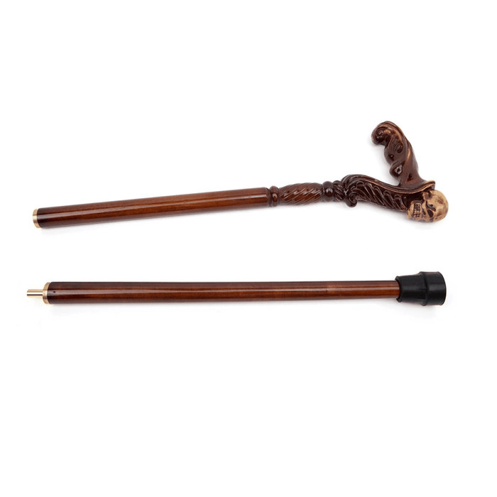 Folding Fancy Skull Wooden Walking Cane, Ergonomic Handle