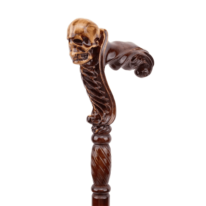 Folding Fancy Skull Wooden Walking Cane, Ergonomic Handle