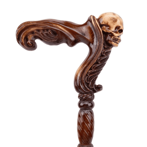 Folding Fancy Skull Wooden Walking Cane, Ergonomic Handle