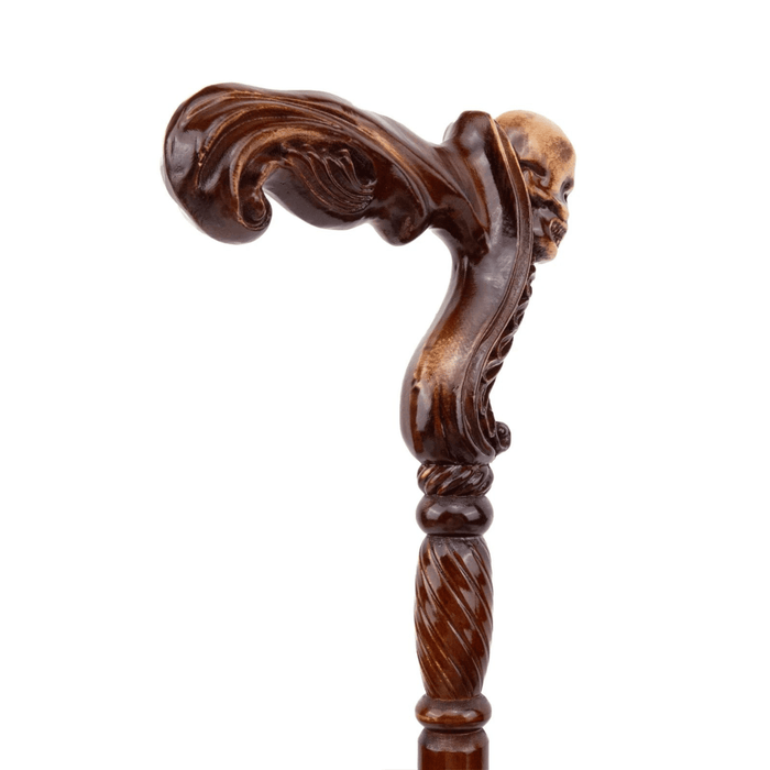 Folding Fancy Skull Wooden Walking Cane, Ergonomic Handle