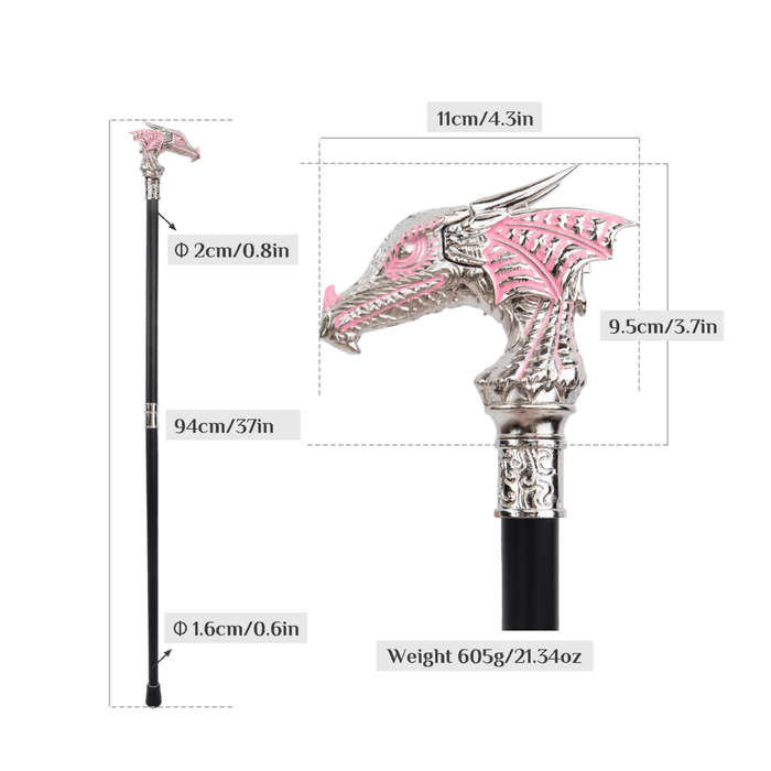 Stylish pink walking stick with dragon design