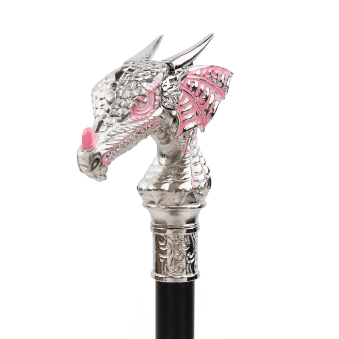 Folding Fashion Pink Silver Luxury Dragon Design Walking Stick