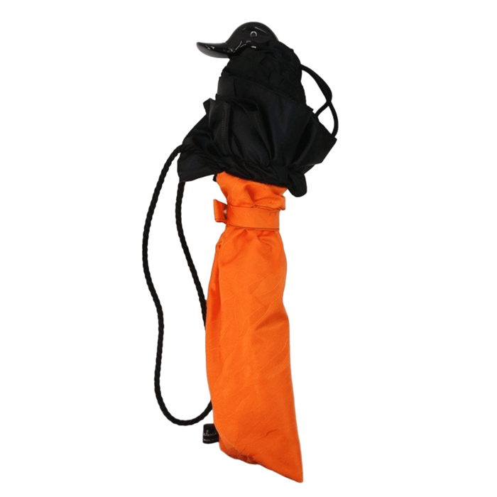 Folding Orange Umbrella with Black Ruffle