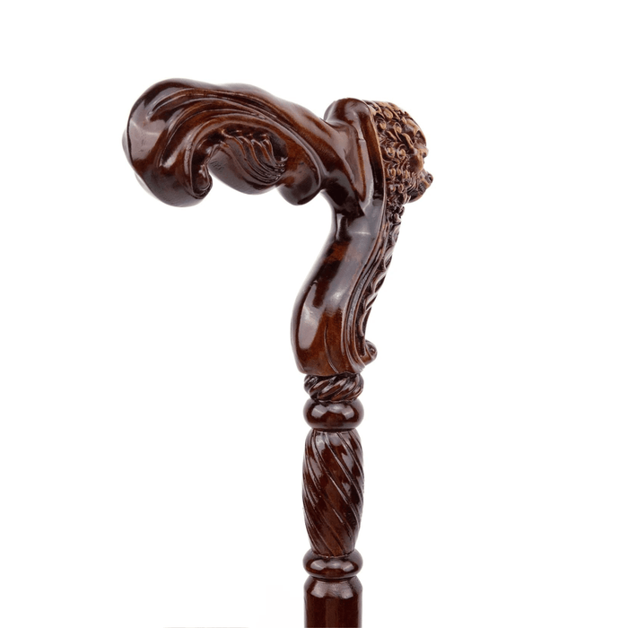 Folding Stylish Lion Wooden Walking Cane, Ergonomic Handle