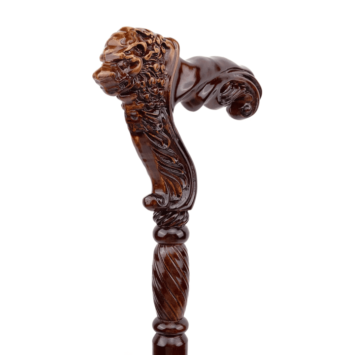 Folding Stylish Lion Wooden Walking Cane, Ergonomic Handle