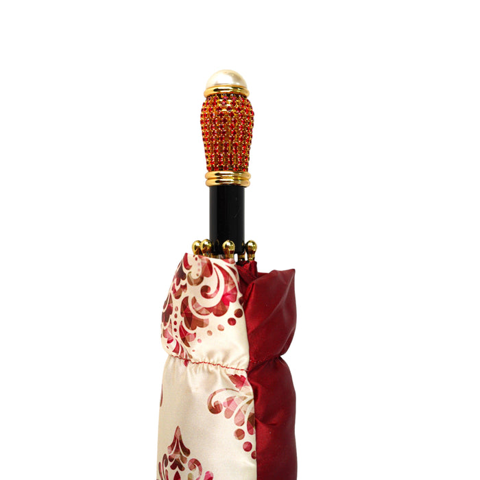 Folding Umbrella with Damask Design in Amaranth Color