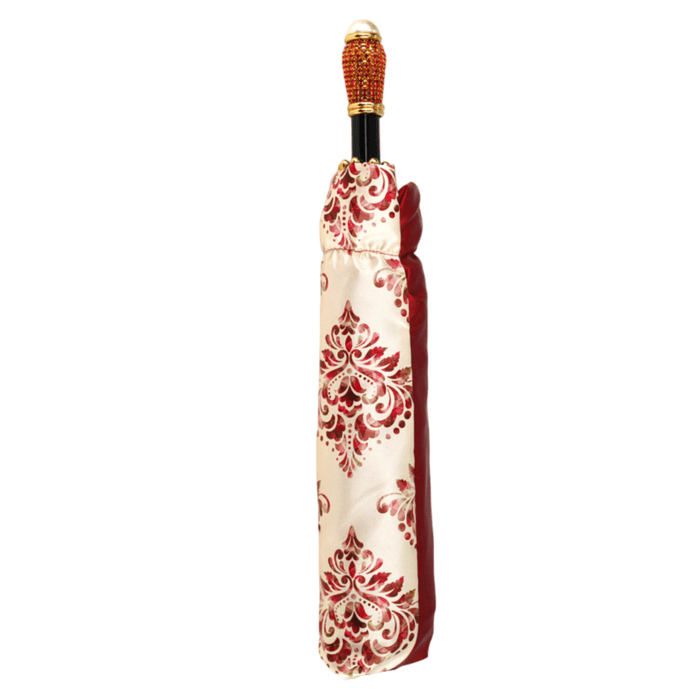 Folding Umbrella with Damask Design in Amaranth Color