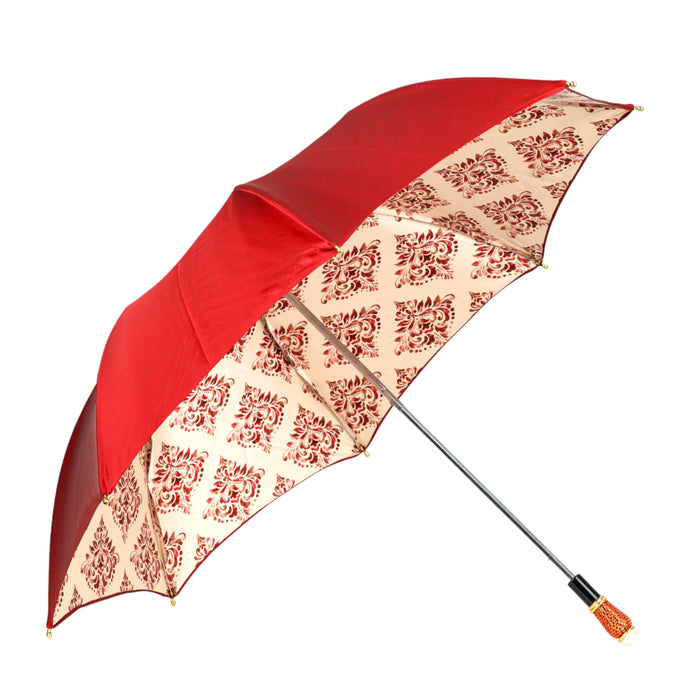 Folding Umbrella with Damask Design in Amaranth Color