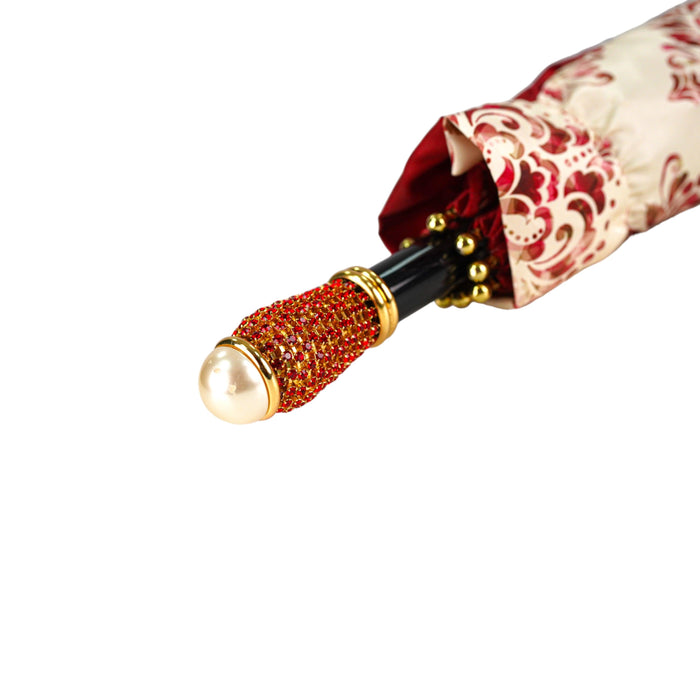 Folding Umbrella with Damask Design in Amaranth Color