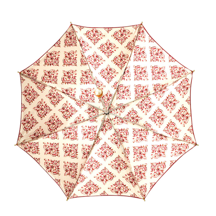 Folding Umbrella with Damask Design in Amaranth Color