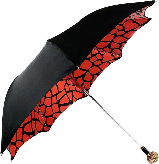 Folding Umbrella with Handle Decorated with Red Crystals