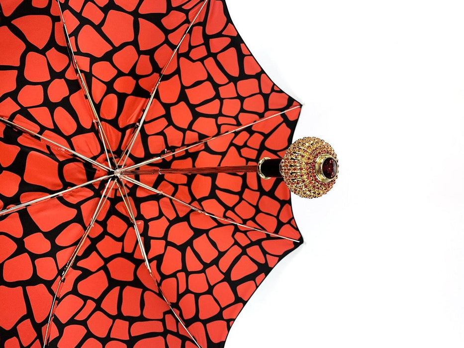 Folding Umbrella with Handle Decorated with Red Crystals