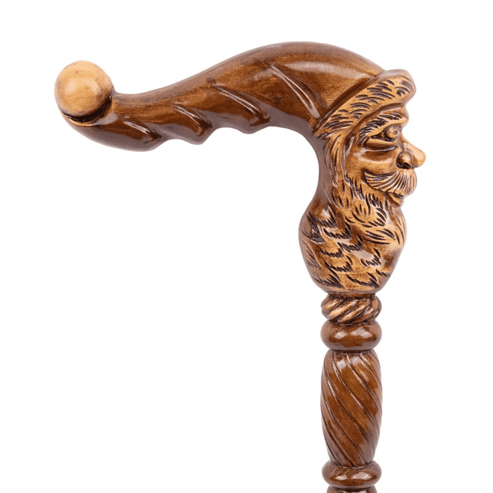 Folding Unique Santa Claus Wooden Walking Cane, Hand Carved