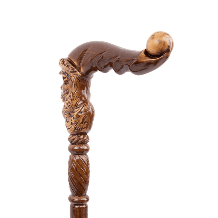 Folding Unique Santa Claus Wooden Walking Cane, Hand Carved