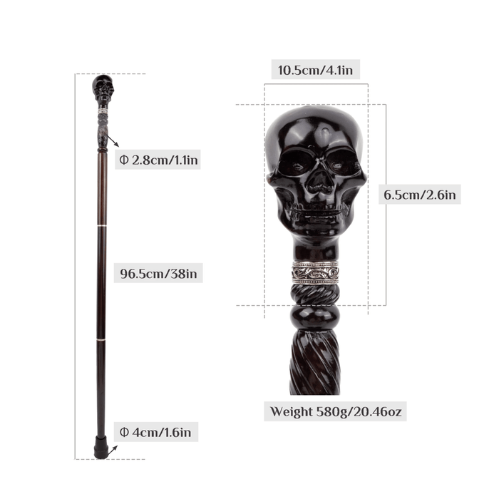 Folding Unique Skull Wooden Walking Cane, Hand Carved