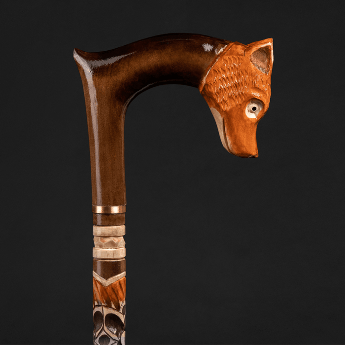 Fox Head Walking Stick Carving, Artisan Walking Stick