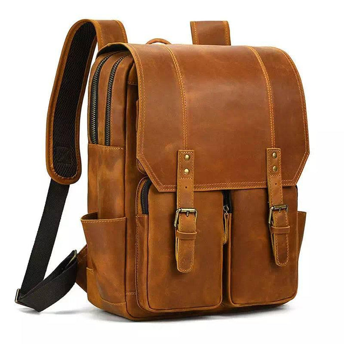 Full Grain Leather Backpack Rucksack Hiking Backpack