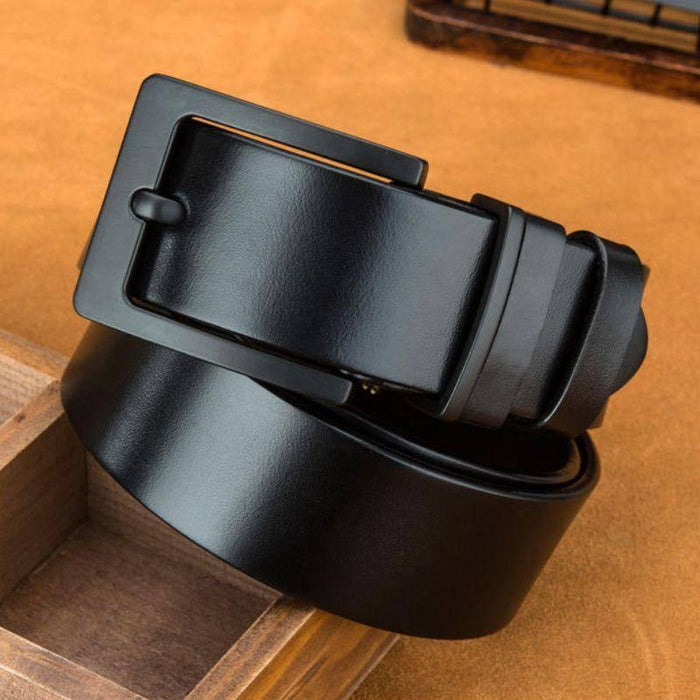 Full Grain Leather Belt With Black Buckle For Men, Casual Model