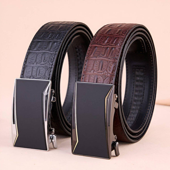 Full Grain Leather Suit Belt, Crocodile Style, For Men, Riccardo Model