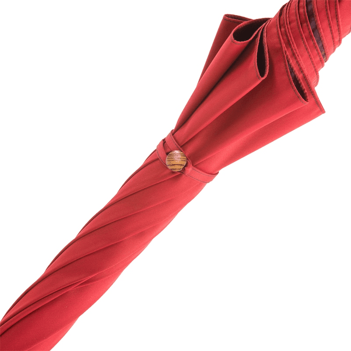 Gent Red Umbrella with Braided Brown Leather Handle