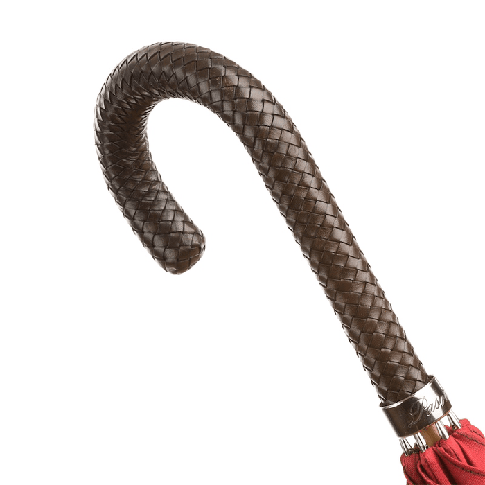 Gent Red Umbrella with Braided Brown Leather Handle