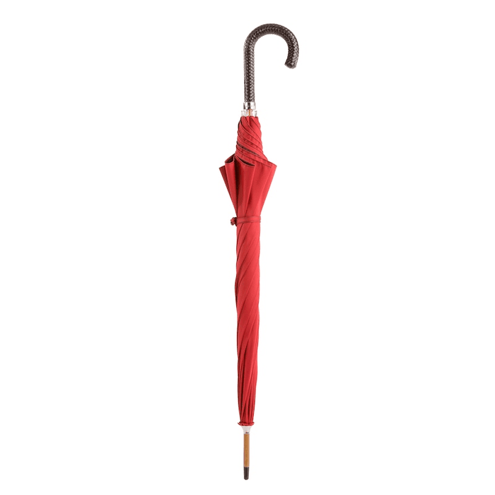 Gent Red Umbrella with Braided Brown Leather Handle