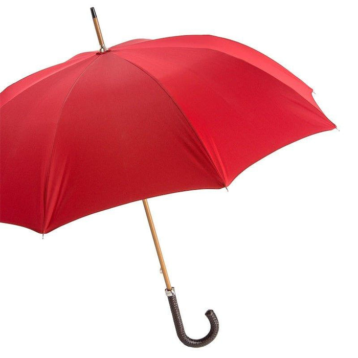 Gent Red Umbrella with Braided Brown Leather Handle