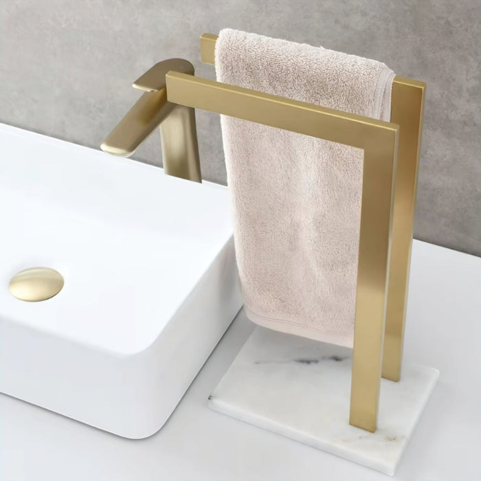Stylish Dual Rod Stainless Steel and Marble Towel Holder