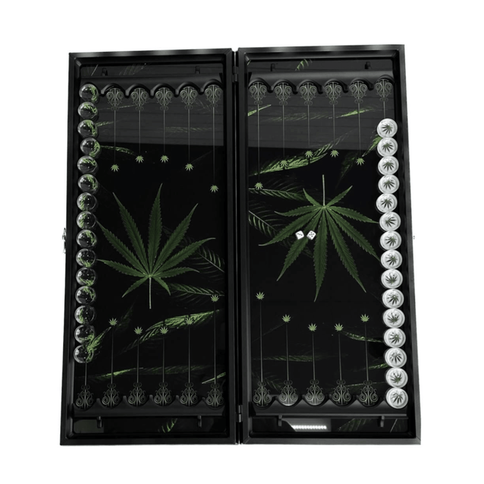 Glass Backgammon "Cannabis", Backagammon Set, Styish Backgammon Board - Artynov | Unique Handmade Accessories