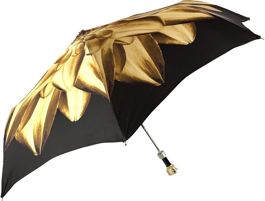 Gold and Brown Dahlia Print Folding Umbrella