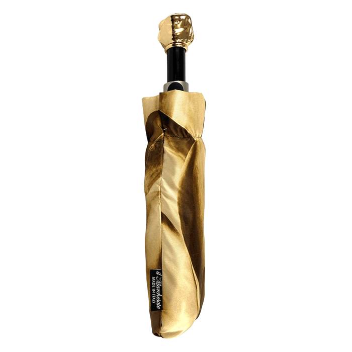 Gold and Brown Dahlia Print Folding Umbrella