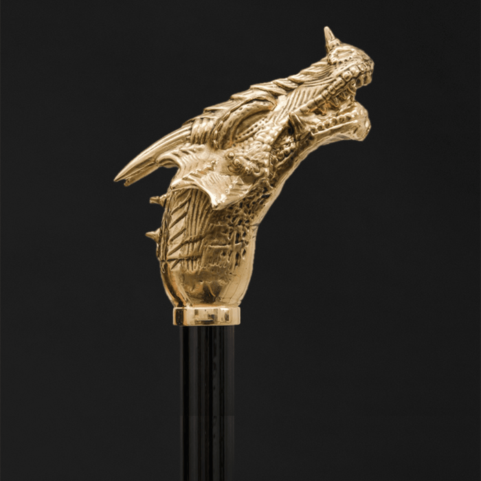 Gold Dragon Head Modern Walking Stick, Luxury Handmade Accessory