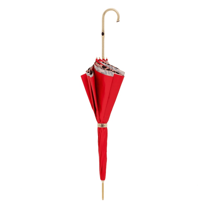 Gold Handle Red Leopard Print Umbrella High-Quality