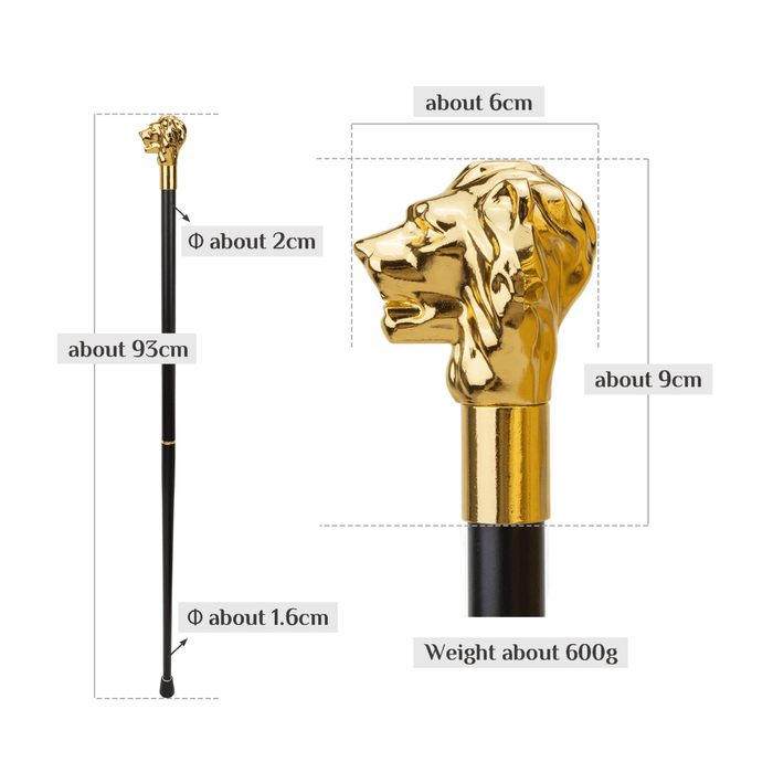 Gold Lion Head Fancy Walking Stick, Fashionable Style