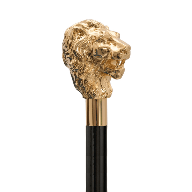 Gold Lion Head Fashionable Walking Stick, Modern Walking Cane