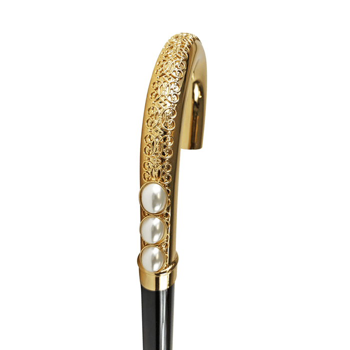 Gold-plated Curved Walking Stick with Pearls