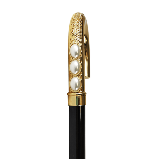 Gold-plated Curved Walking Stick with Pearls