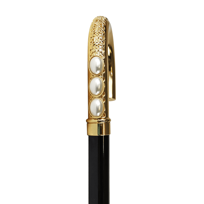 Gold-plated Curved Walking Stick with Pearls