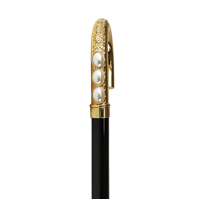 Gold-plated Curved Walking Stick with Pearls