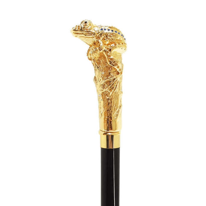 Golden Frog Handle Walking Cane with Crystals