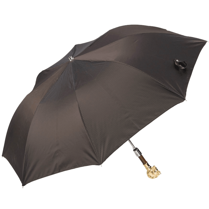 Golden Horse Metal Handle Brown Folding Umbrella