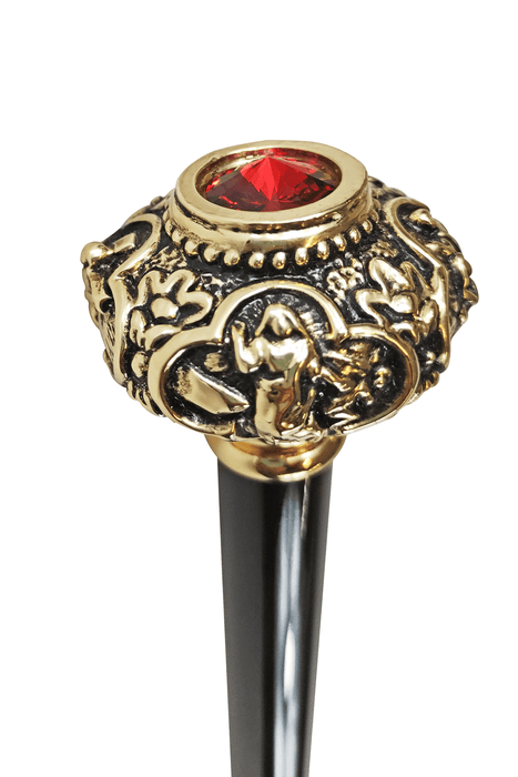 Golden Knob with Red Crystal Handle Walking Cane