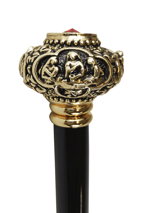 Golden Knob with Red Crystal Handle Walking Cane