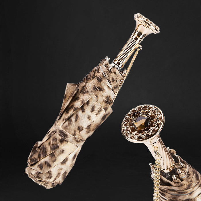 Golden Leopard Chic Folding Umbrella Chic Print