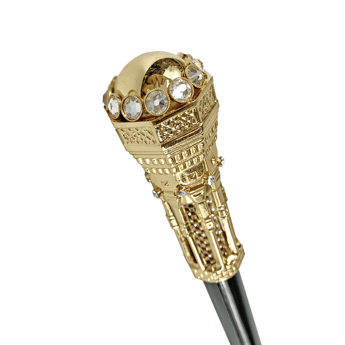 Golden Tower Walking Stick with White Crystals