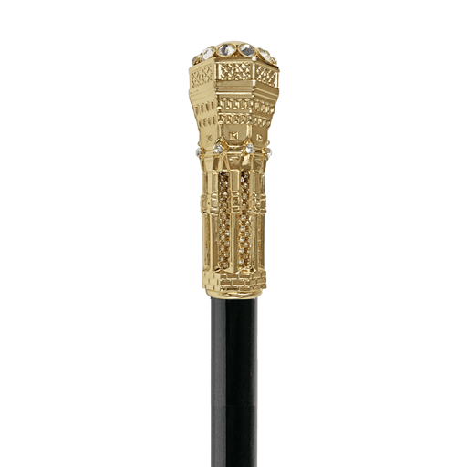 Golden Tower Walking Stick with White Crystals