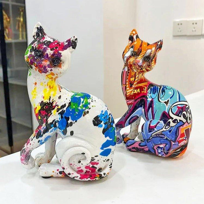 Graffiti Painted Cat Statue