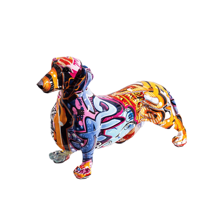 Modern Colorful Dachshund Dog Figurine – Hand-Painted Resin Decorative