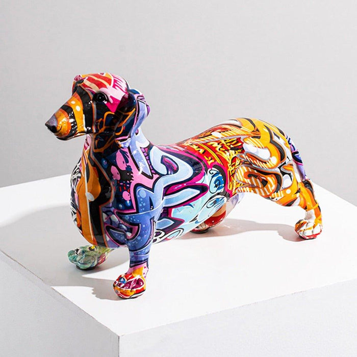 Modern Colorful Dachshund Dog Figurine – Hand-Painted Resin Decorative